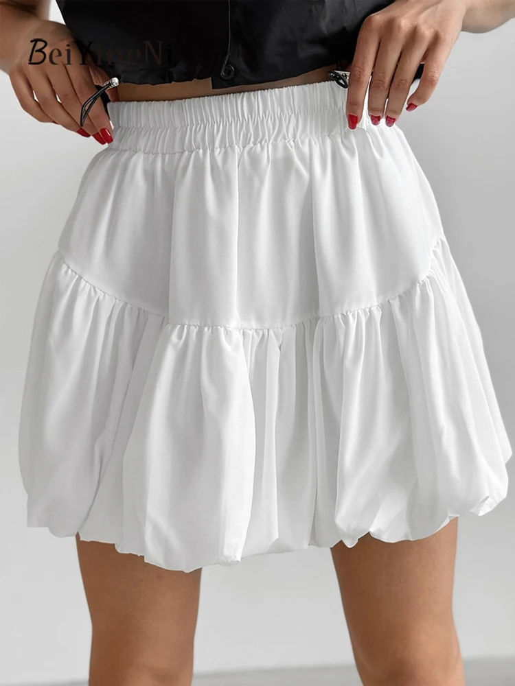 

Beiyingni сексуальная белая юбка-пачка Y2K, женская простая однотонная повседневная новая мода, молодые мини-юбки трапециевидной формы для женщин, уличные милые Faldas