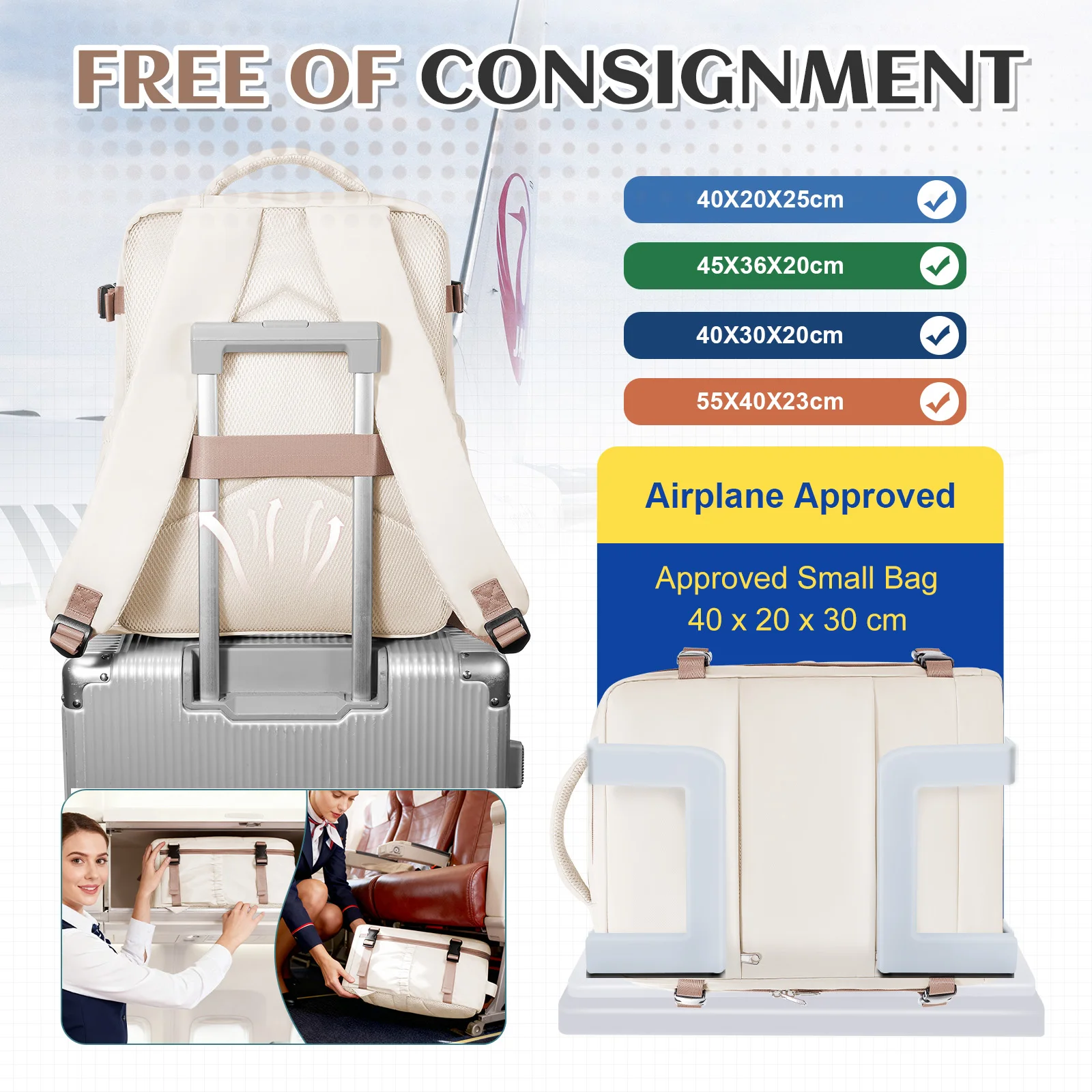 حقيبة ظهر للسفر من Wizzair Ryanair مقاس 40 × 30 × 20، حقيبة أمتعة بمقصورة تحت المقعد، حقيبة ظهر للكمبيوتر المحمول للنساء والرجال، كابينة ماكس 40 × 30 × 20