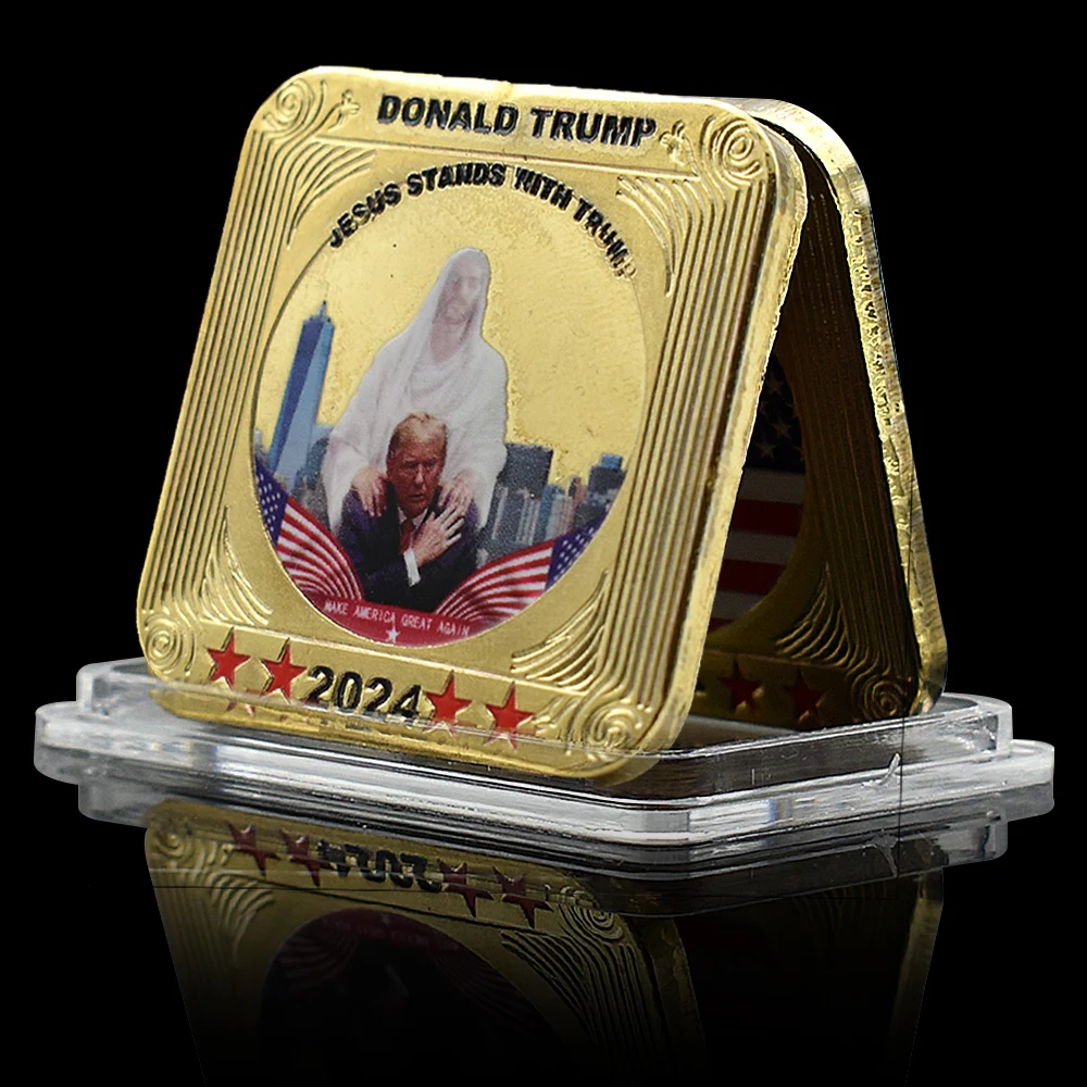 Donald Trump Gold Bar Jesus Stands with Trump Commemorative Coin The 47th US President of US Never Surround Collection Fan Gift