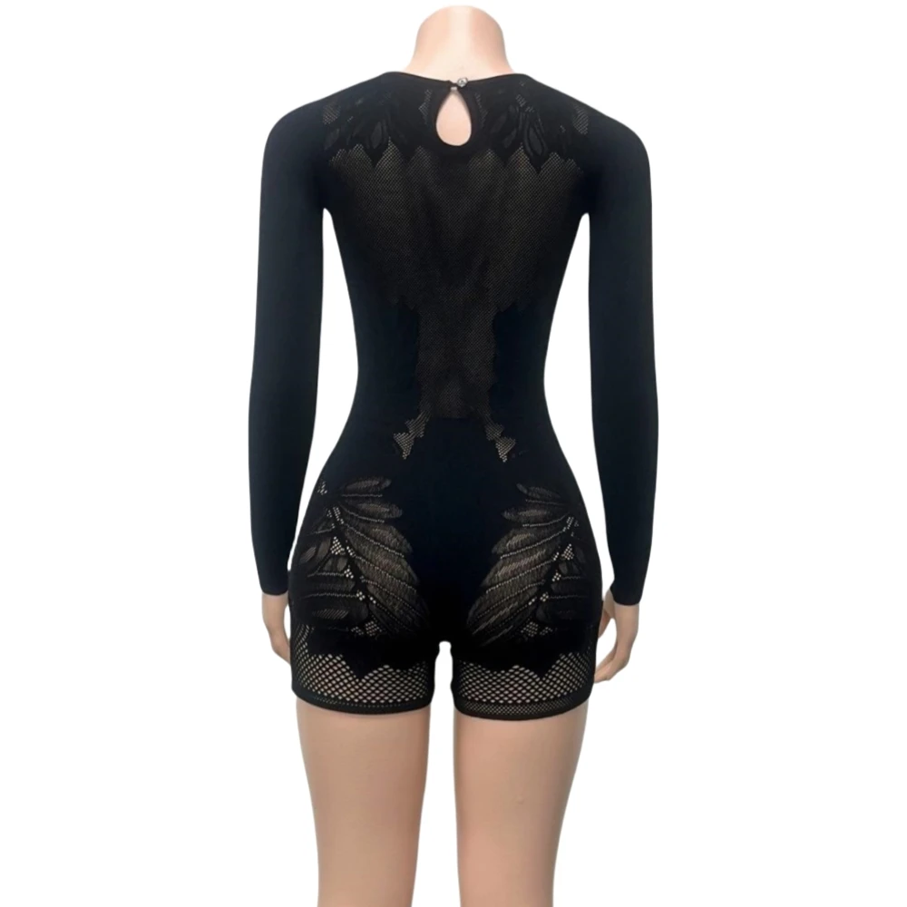 FAGADOER Sexy High Quality Knitted Bodycon Rompers Women Long Sleeves Hollow Out Jumpsuit Female Clubwear Workout Overalls 2025