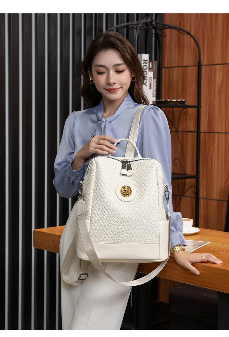 2024 New Women's Backpack Designer High Quality Soft Leather Simple Weave Fashion Backpack Large Capacity Shoulder School Bags