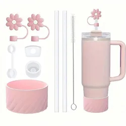 2Pcs Flower Straw Covers 3Pcs Silicone Spill Proof Stopper For 40oz Tumbler With Lid Handle Compatible for Stanley Accessories