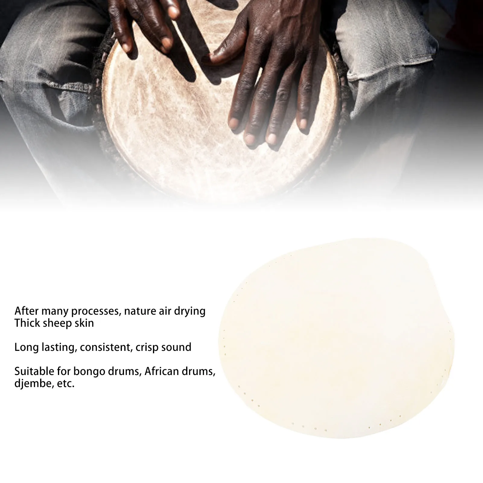 Cabezal de tambor Bongo, cabezal de tambor Djembe, piel de cabra, piezas de repuesto con agujeros, 400mm W10C para tambor africano Djembe Bongo de 12 pulgadas