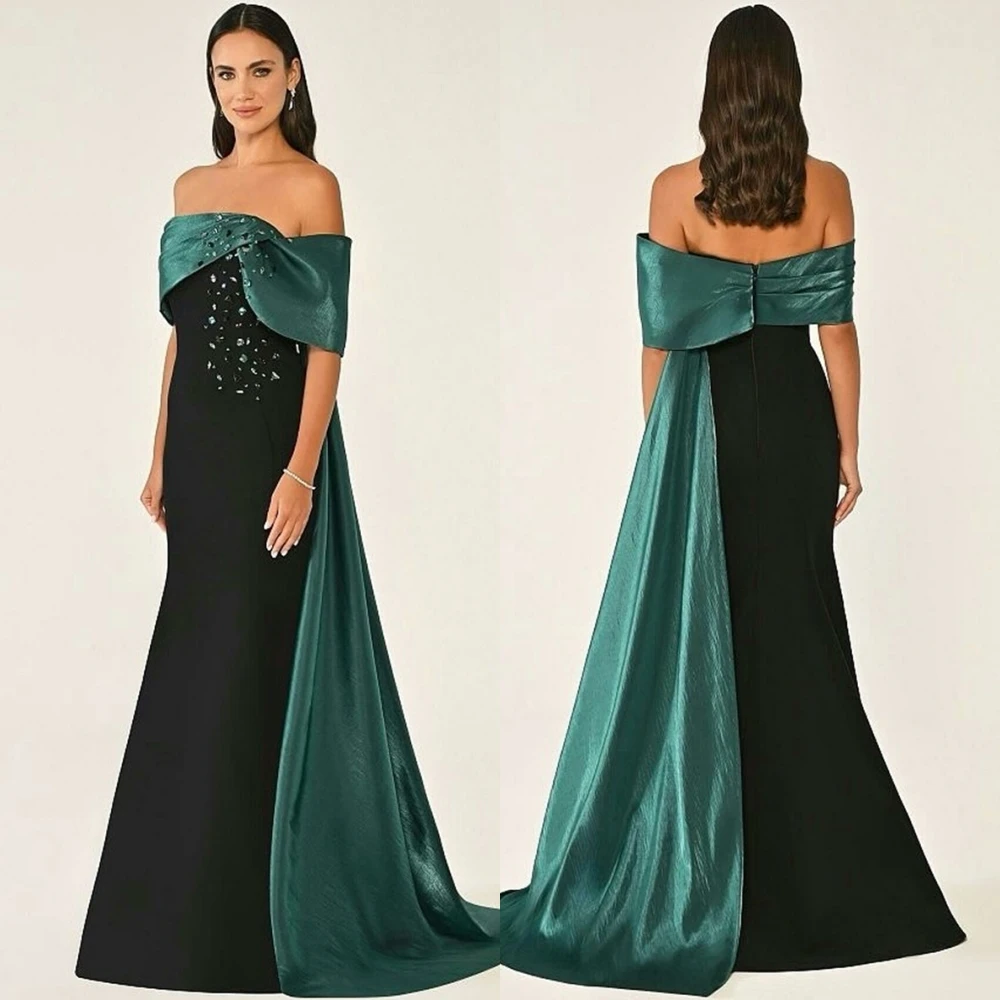 

Customized Simple Jersey Mermaid Evening Dress Exquisite Sweep Train Prom Dresses Temperament Appliques Special Occasion Gowns