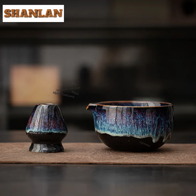HOYIHM 2pc/set Kiln Change Starry Sky Flowing Galze Tea Set Complete Set Japanese Matcha Set Kit Home Tea-making Tools Tea Lover