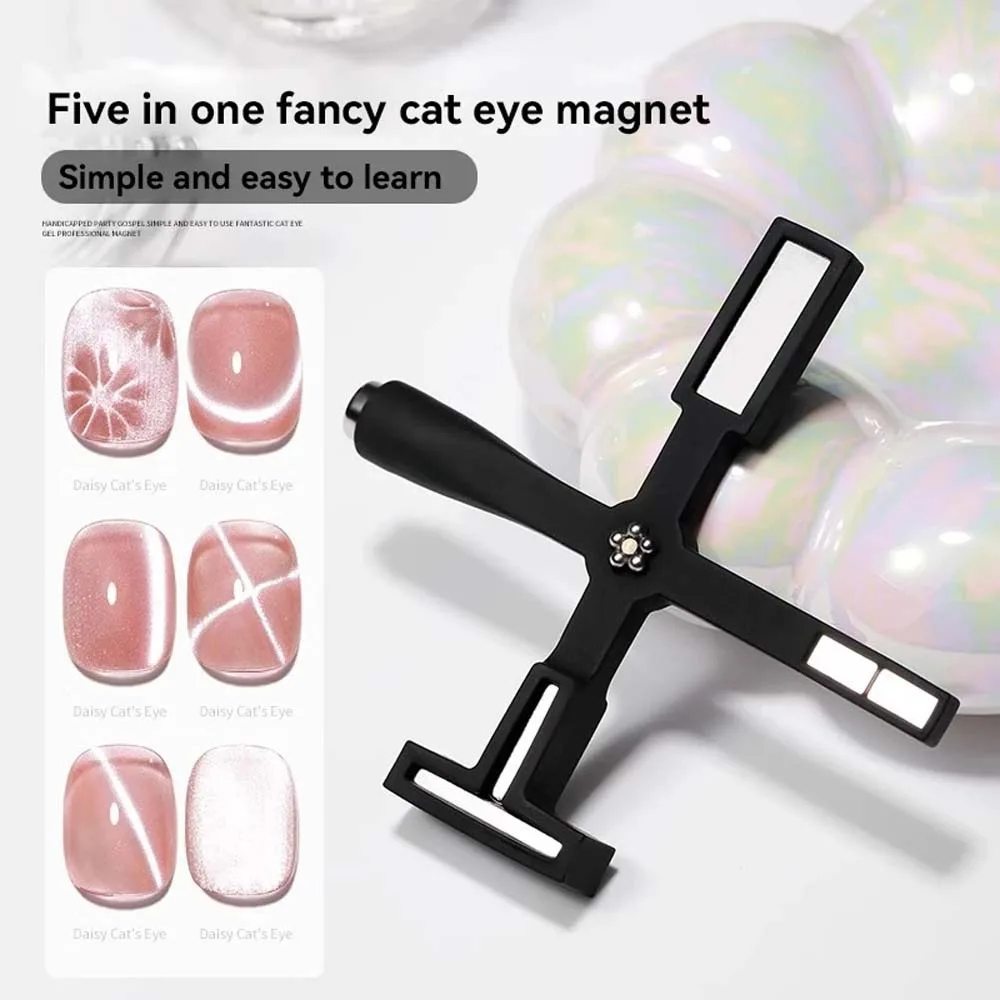 5-in-1 Strong Magnet Cross Cat Eye Magnetic Stick Multi-Function Gel Polish Magnetic Effect Cross Cat Eye Magnet Black