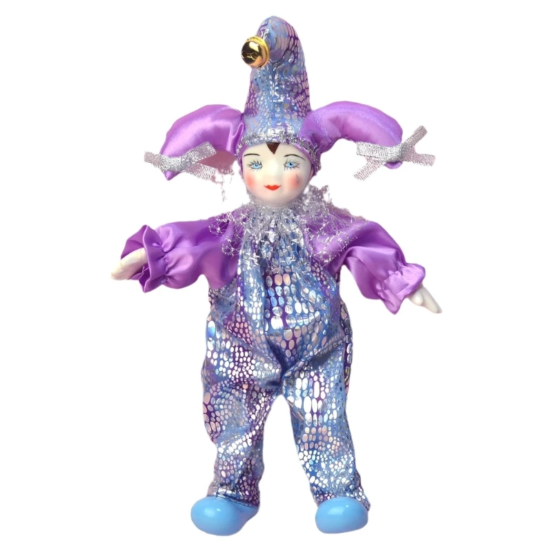 090B Elegant Ceramic Clown Doll Figurine with Flexible Poseable Body And Antique Circus Design Costume for Collectible Gift