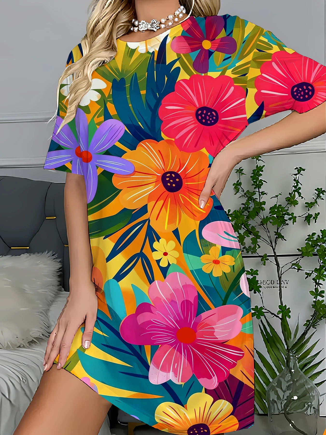 Y2K Graphic Print Sleep T-Shirt Dress Women Loose Loungewear Nightgown