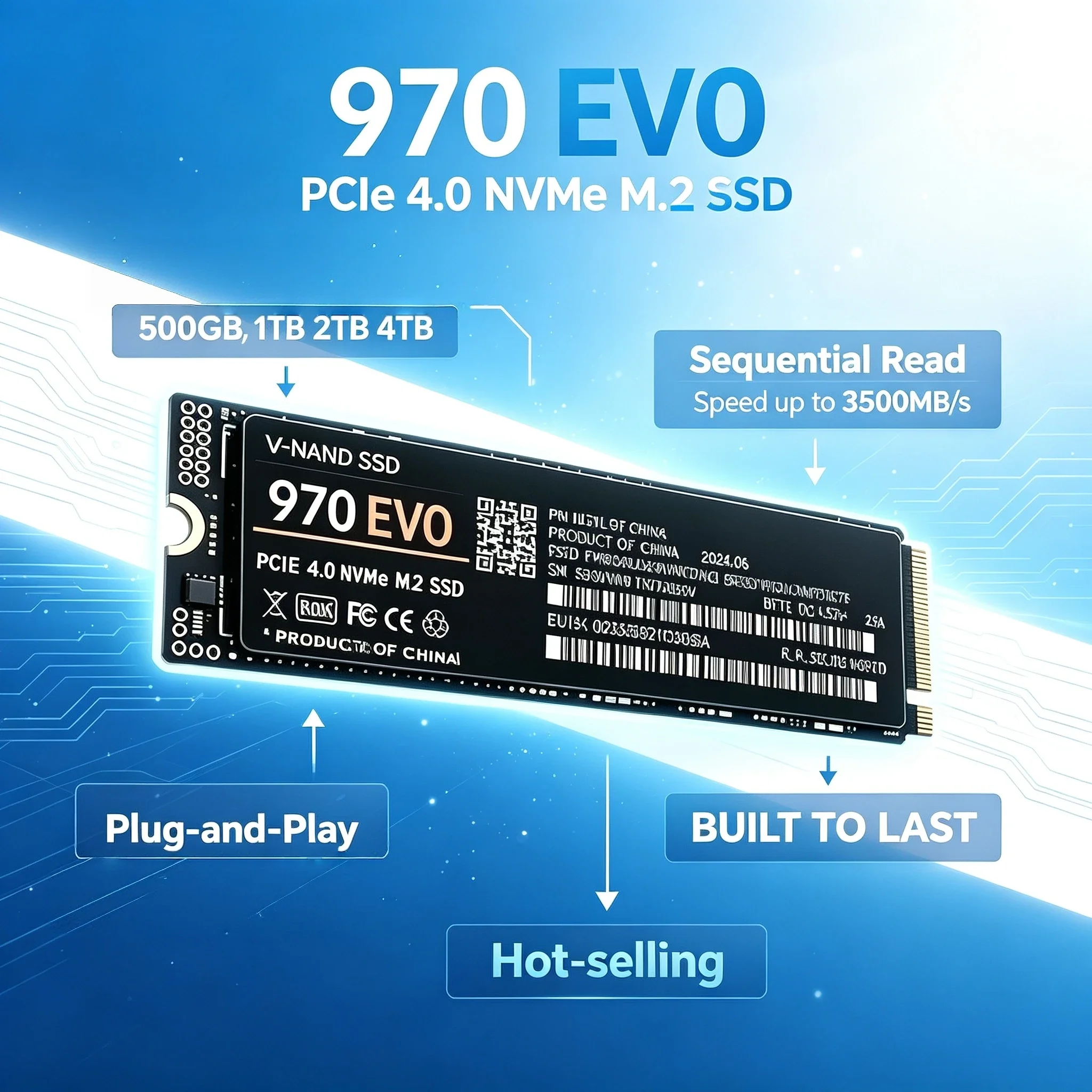 970 EVO M.2 2280 NVMe SSD PCIe 4.0x4 3500MB/s 500GB 1TB 2TB 4TB Internal Solid State Drive for PS5 Gaming PC