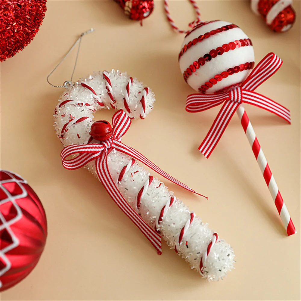 Xmas Tree Hanging Pendant Christmas Red Candy Crutch Lollipop Ornaments 2025 New Year Gift 2024 Christmas Home Decoration ﻿New