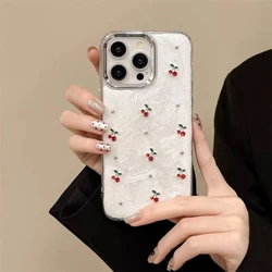 3D Bling Glitter Drop Lijm Cherry Telefoon Case Voor iPhone 11 12 13 14 15 16 Pro Max 15 Plus schokbestendige Bumper Back Cover