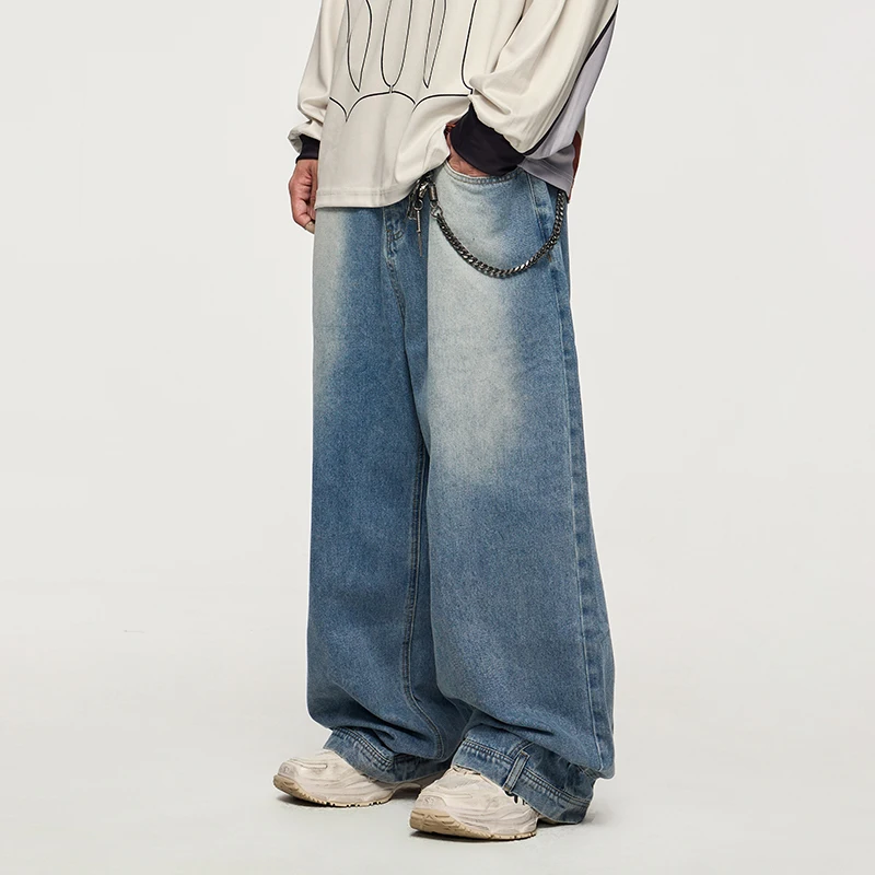 INFLATION Wide Leg Jeans Men High Street Washed Baggy Denim Pants