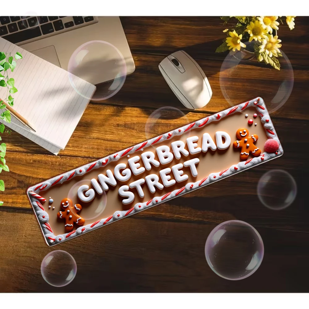 2D Flat Gingerbread Candy Christmas Hanging Sign - Red White Holiday Decor with Smiley Letters, Durable Wall Panel for Home, Bar