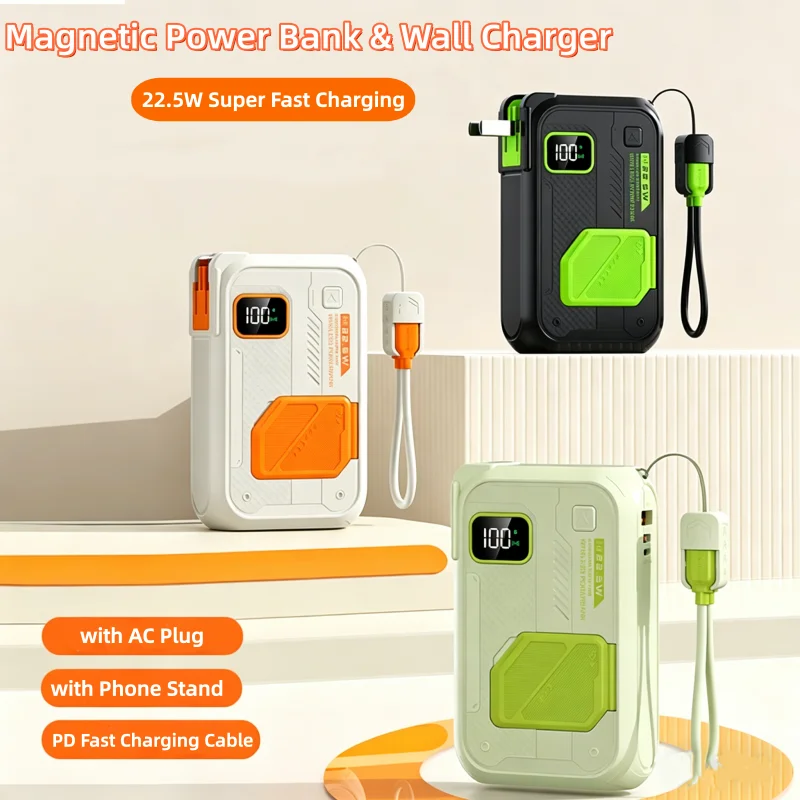 

Настенное зарядное устройство 20000 мАч, магнитный беспроводной внешний аккумулятор для iPhone, Samsung, 22,5 Вт, портативный внешний аккумулятор с быстрой зарядкой и кабелем переменного тока