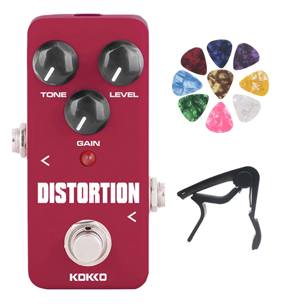 

KOKKO Electric Guitar Effect Pedal True Bypass Guitar Effect Pedal with Guitar Capo Picks Accessories Mini Distortion Pedal