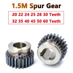 1pc 1.5M Spur Gear with Step 20 22 24 25 28 30 32 35 40 45 50 60 Teeth 45# Steel 1.5 Module Motor Gears Keyway Bore 12-25mm
