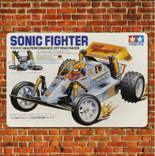 1p,Metal Poster Vintage Rc Car Tin Sign Plaque Tamiya Fighter Buggy Boxart