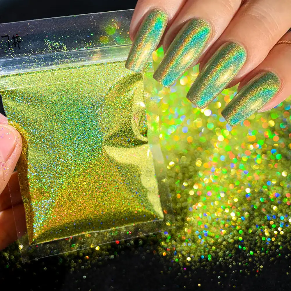 50g Laser Silver Holographic Nail Powder 0.2mm Chrome Rainbow Glitter Design Nail Art Pigment Rub Dust Fine Nail Glitter 008inch