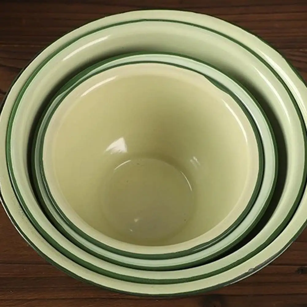 Cuenco esmaltado Vintage para sopa profunda, recipiente de fideos de arroz Retro grueso, cuenco esencial de cocina, olla para servir para comidas calientes