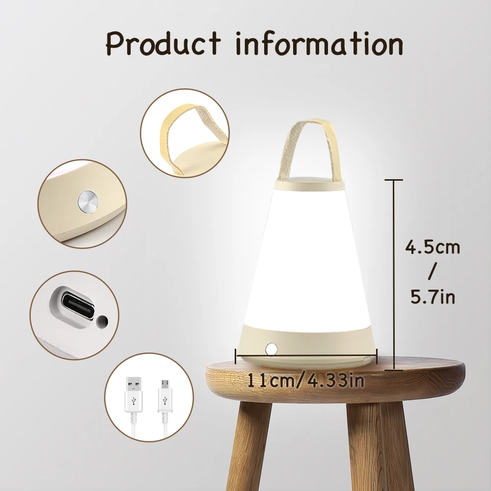 Portable LED Table Lamp Cordless Lantern Table Lamp Touch Dimmable Night Lamp,Table Light, USB Rechargeable Outdoor Light