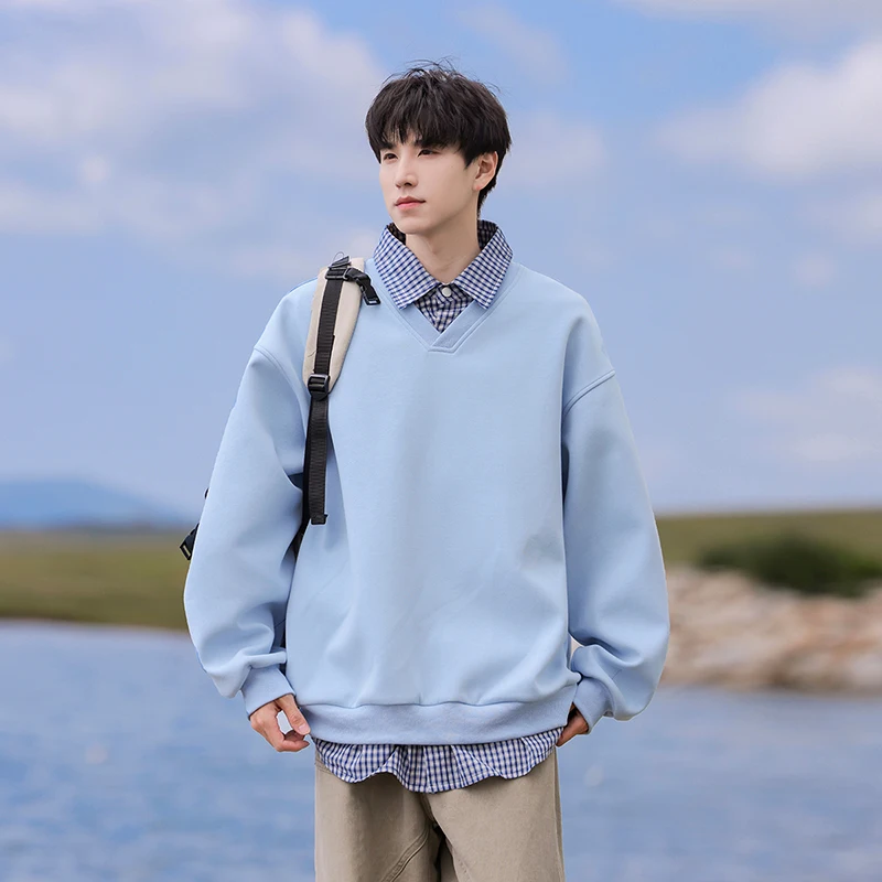 

Spring and Autumn Outdoor Sports Leisure Fashion Hoodie Loose Comfortable Trendy Fashion Men's Fake Two piece T-shirt