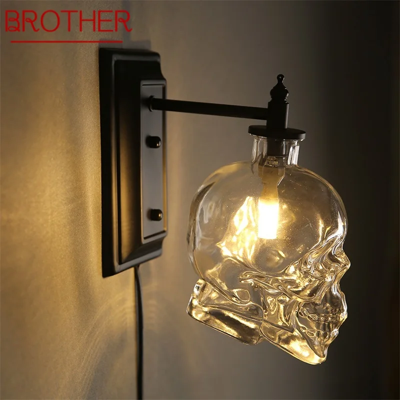 

BROTHER Classical Wall Light Nordic Creative Fixtures Skull Shade Design Sconce Lamp Industrial Wind Bar Decorative