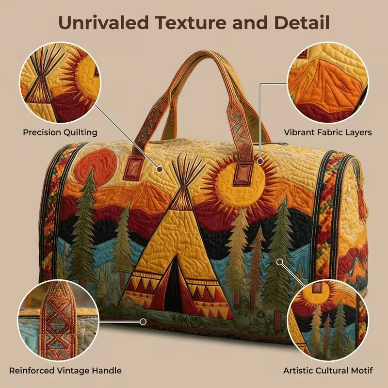 

Quilted Travel Bag Bohemian Tribal Duffle, Soft Lightweight Weekender Carry On Luggage for Women Men Weekend Getaway, 2 Sizes