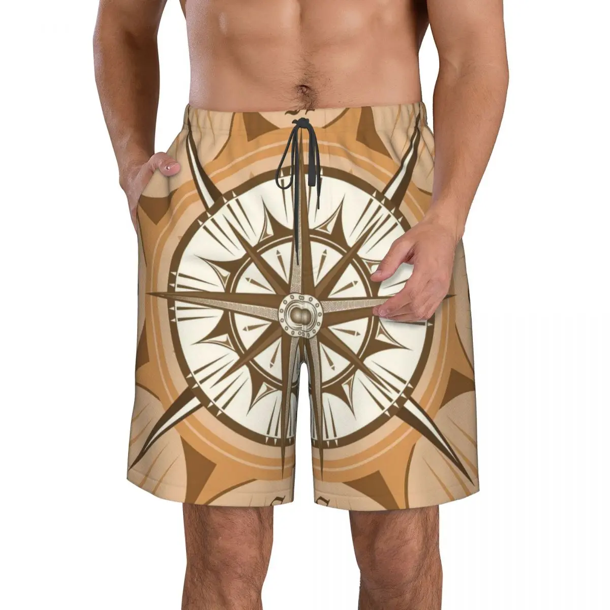 Medieval Compass Wind Rose Men's Beach Shorts Fitness Quick-drying Swimsuit Funny Street Fun 3D Shorts