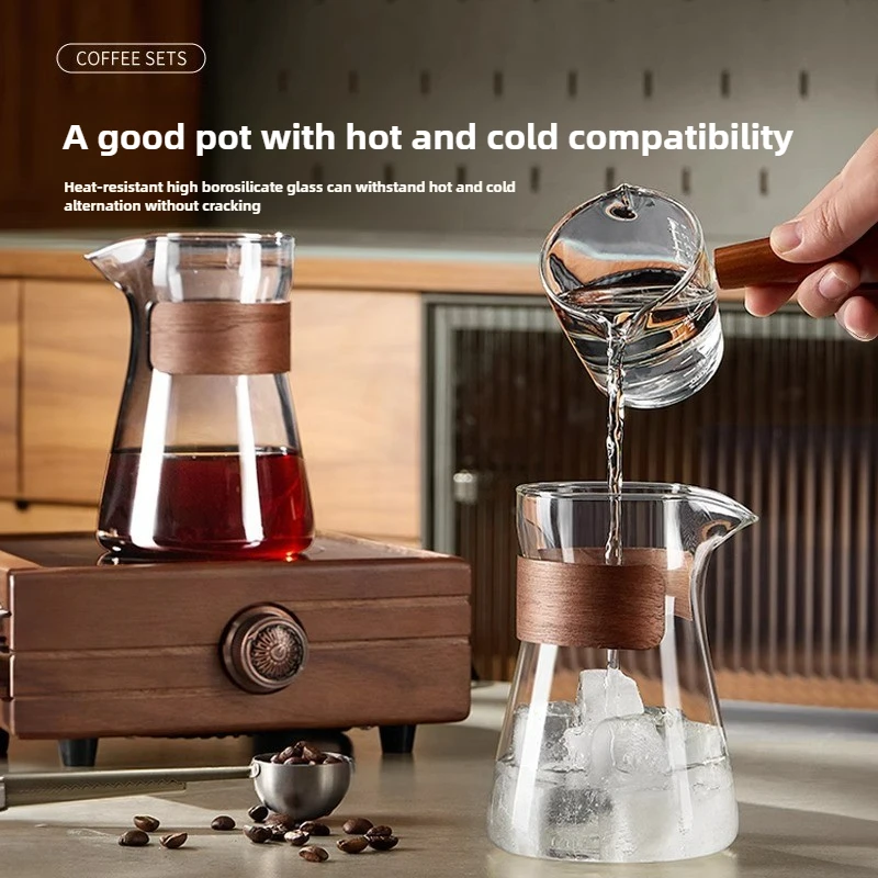 17oz/500ml Coffee Pot Sharing Mug,pour-over Coffee Cup with Wood Heat-Resistant Layer,Stainless Steel Coffee Filter  barista