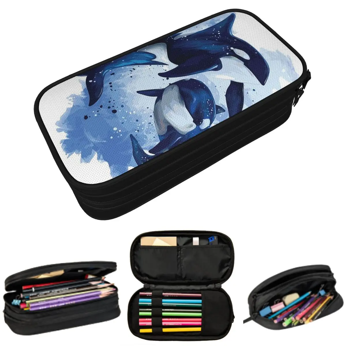 

Пенал для карандашей с изображением кита-орка и дельфина, для школьников, сумка для ручек, канцелярские принадлежности, сумка-держатель для ручек