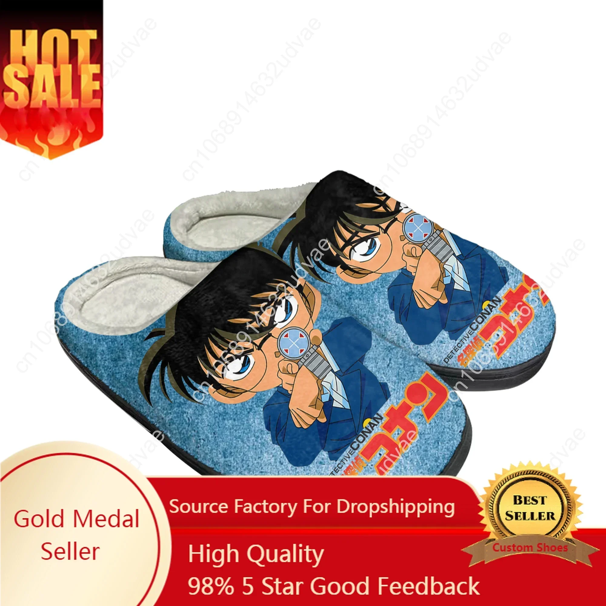 

Detective Conan Cartoon Home Cotton Mens Womens Custom Slippers Sandals Plush Bedroom Casual Keep Warm Shoes Thermal Slipper