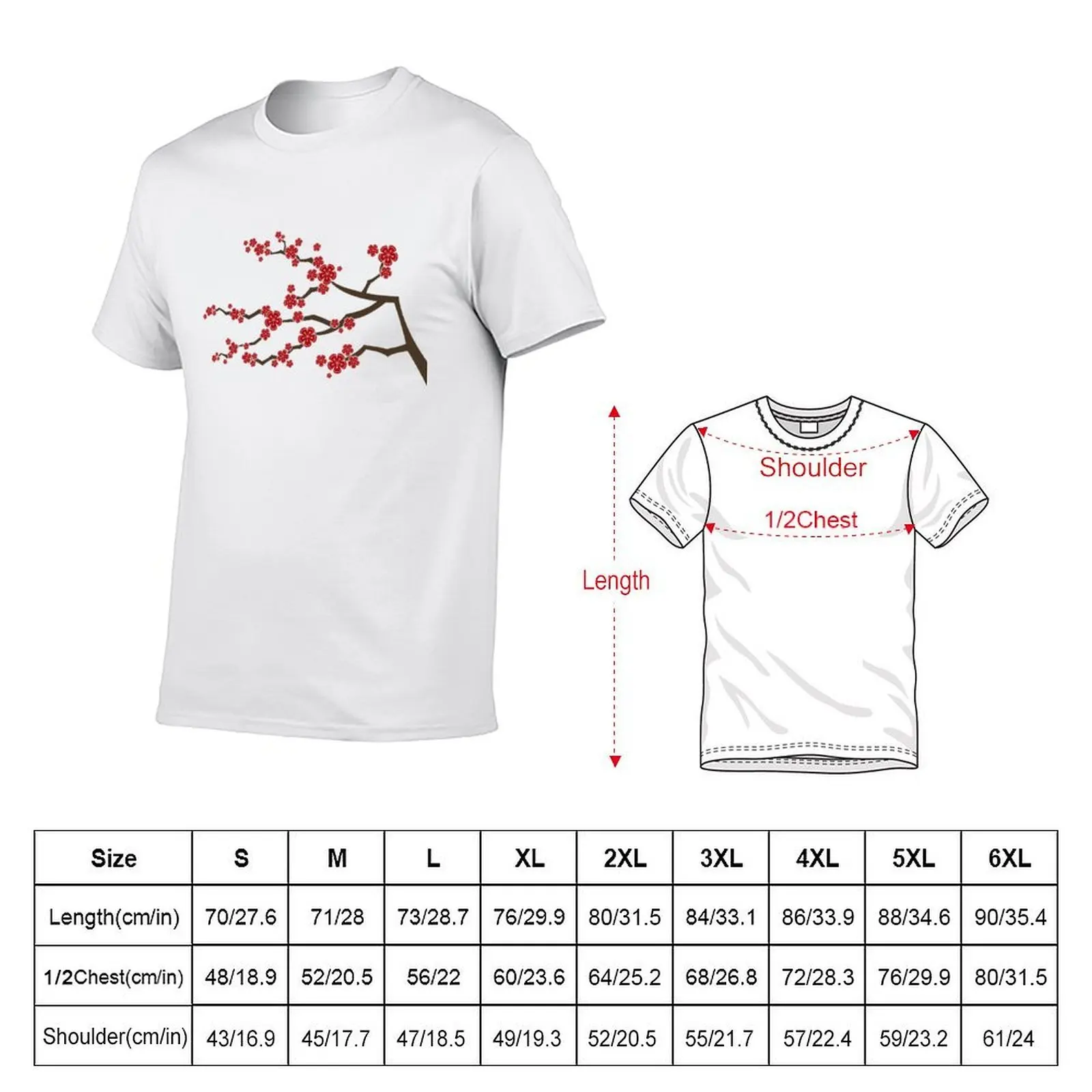 Red Oriental Cherry Blossoms On Ivory | Zen Japanese Sakura Flowers ? fatfatin T-Shirt fashion shirts summer tops men tshirt