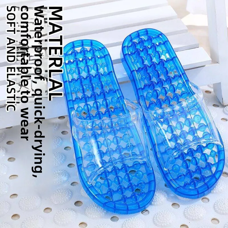 Anti-Slip Bath Slippers Women's Dry Quick Plastic Hollow out Drainage Couple Bathroom Massage Flat Sandals Summer Shoes