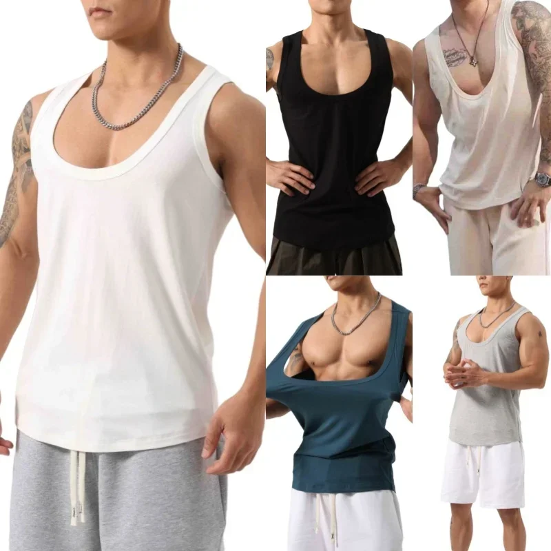 Men Gym Basketball Tank Top Summer Fitness Bodybuilding Vest Man Elastic Sleeveless Shirt Tops Running Casual Vest Male Clothes