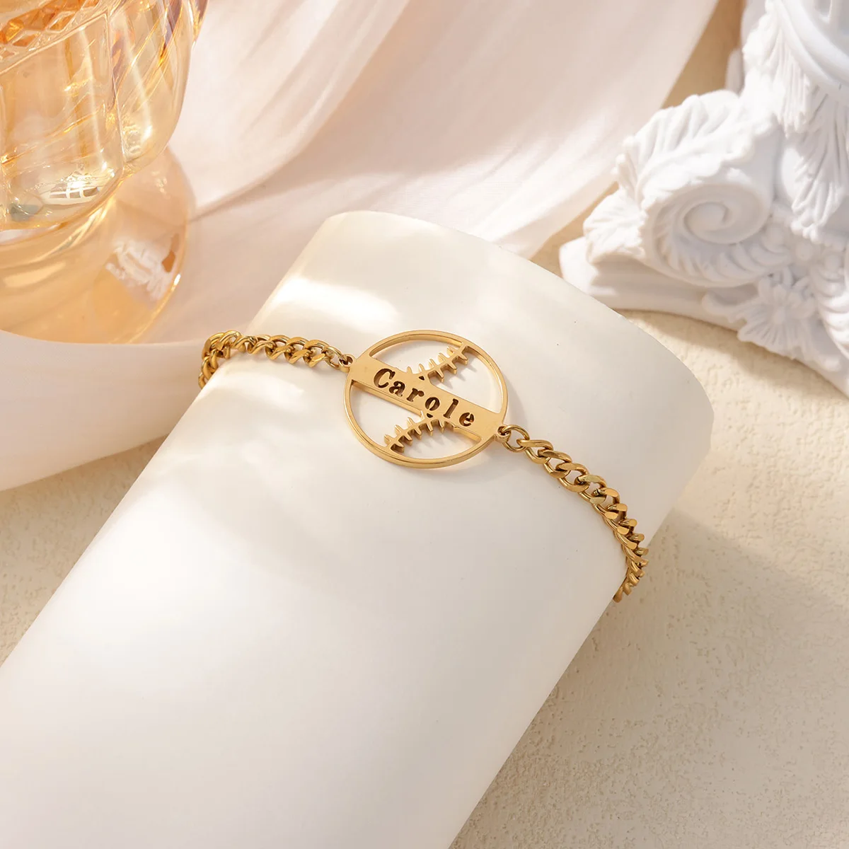 

Custom Name Bracelet For Women Hip Hop Sports Baseball Stainless Steel Bracelet Jewelry Minimalist Daily Wear Accessories