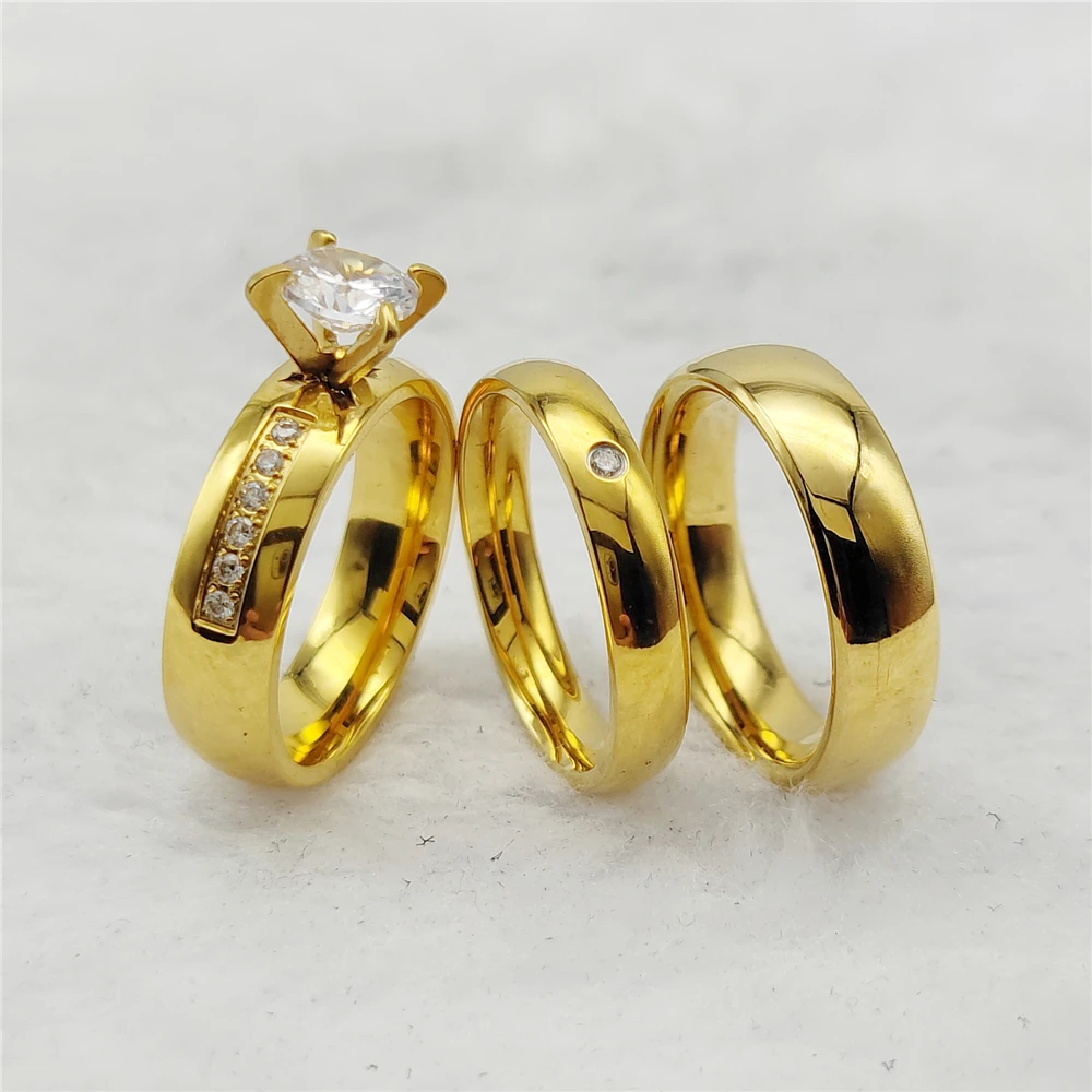 Wholesale Discounted Jewellery Engagement Beautiful Lovers Wedding Rings Western Pendants 24K Gold Plated Rings Couples