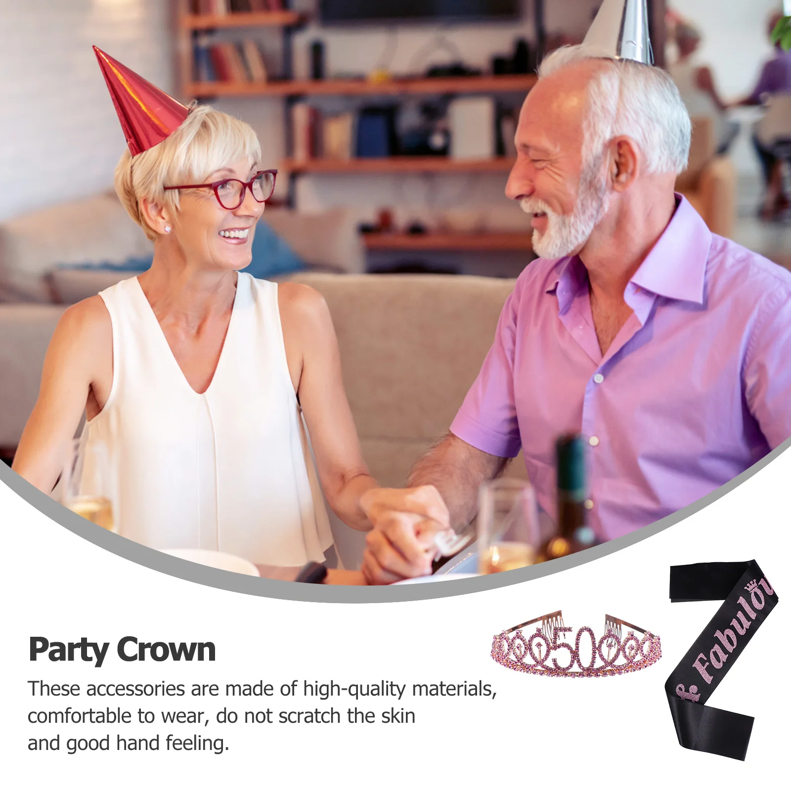 

2Pcs Crown Birthday Party Shoulder Strap Comfortable Fabric 50 Years Old Costume Accessories Party Dressing Props