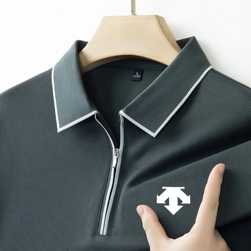 

Мужская рубашка-поло премиум-класса: дышащая, влагоотводящая, с геометрическим принтом, длинным рукавом, осенняя, с отложным воротником, для делового стиля