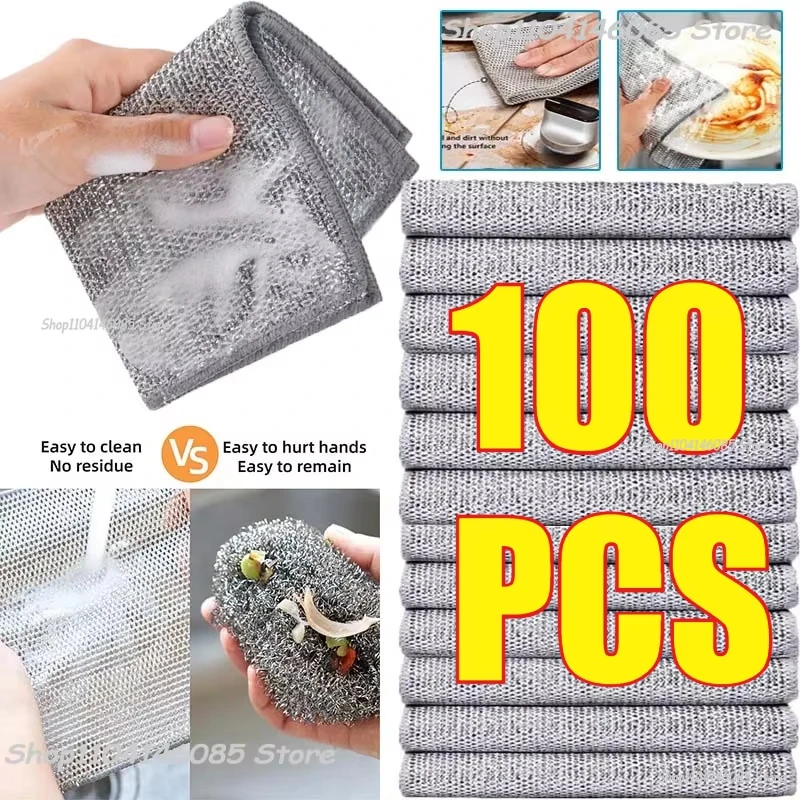 Multipurpose Non-Scratch Wire Dishcloth Reusable Steel Rag for Wet & Dry Dishwashing Eco-Friendly Kitchen Cleaning Tool#rag