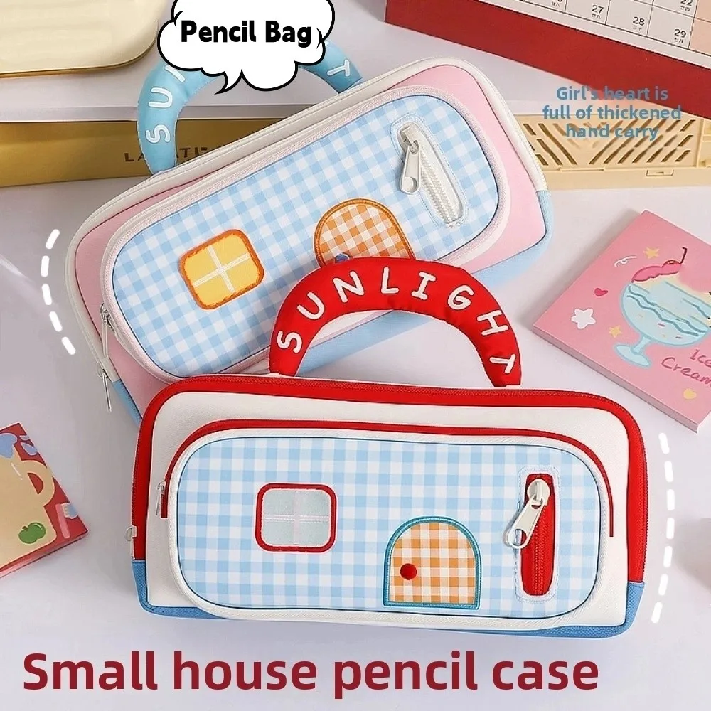 

Ins Fashion Handheld Dopamine House Pencil Bag Large Capacity Zipper Stationery Storage Bag Creative Cute Pen Pencil Case Gift