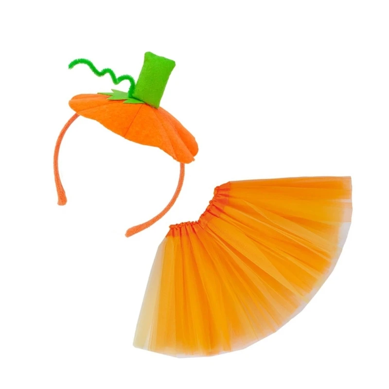 2 pezzi costume da zucca Halloween, fascia per capelli da zucca, gonna per festa compleanno per bambini, costume da