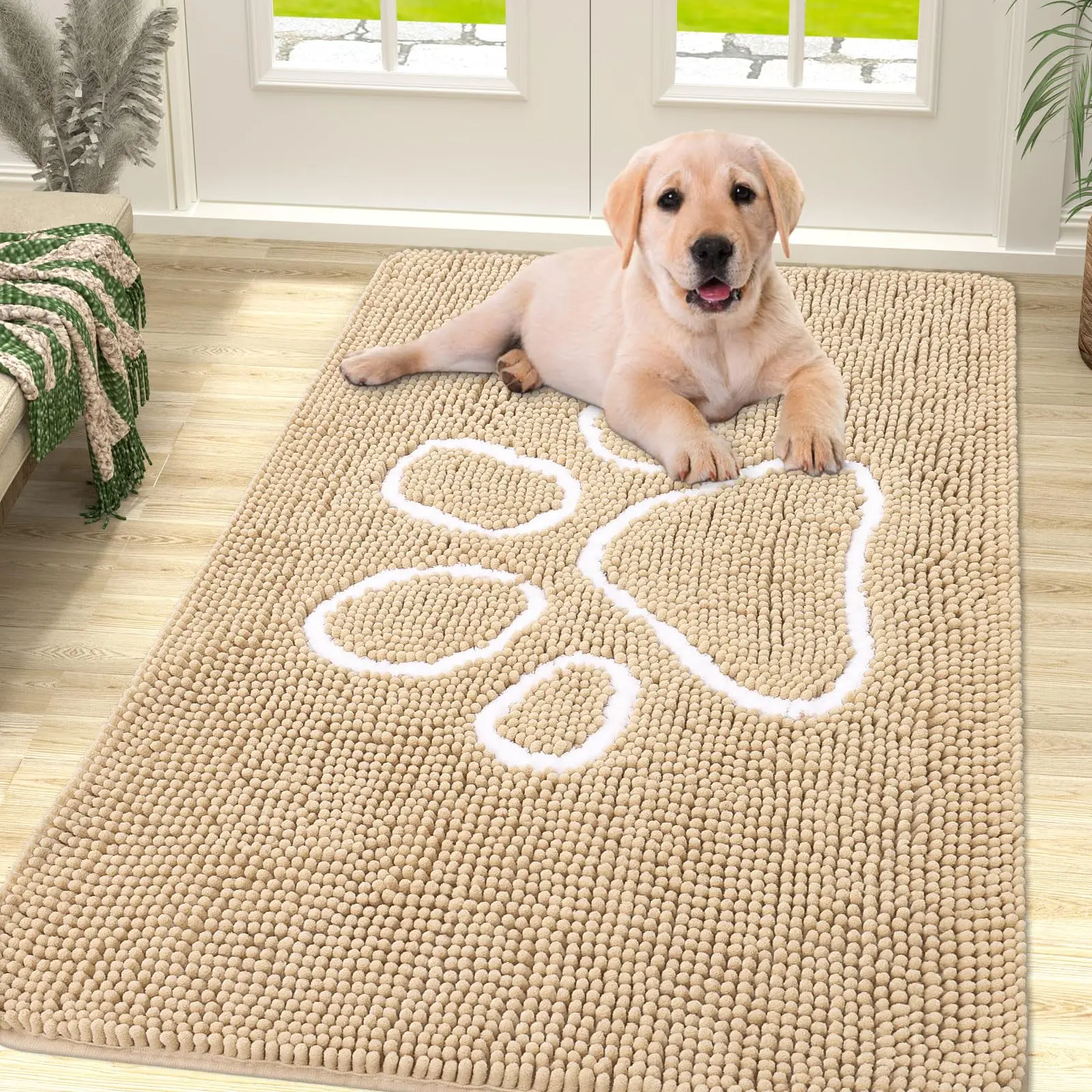 Olanly Dog Door Mat For Muddy Paws Quick Dry Chenille Mud Mat For Dogs Absorbent Dirt Trapper Non-Slip INdoor Door Mat For Floor