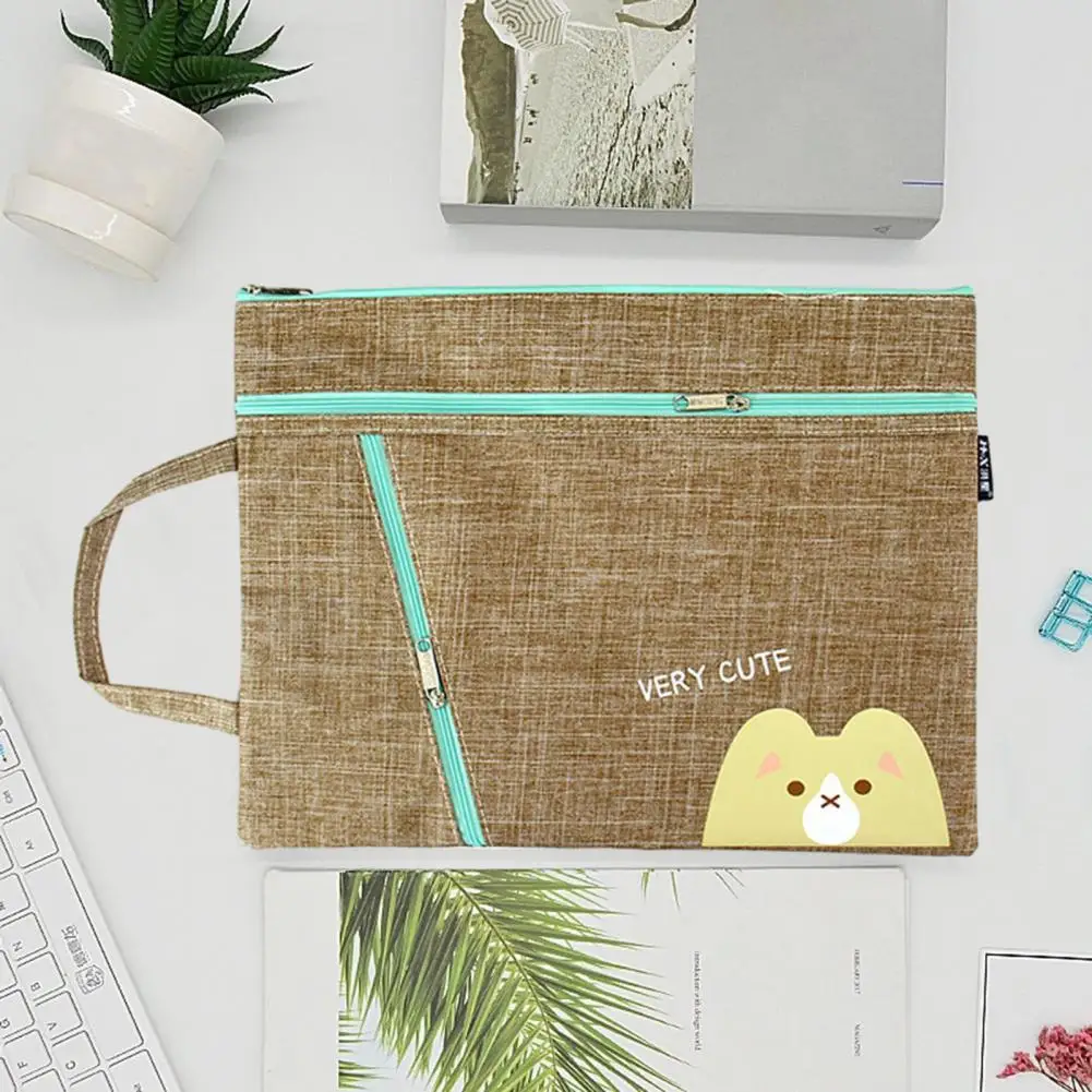 File Holder with Carry Strap Sturdy File Holder Stylish A4 Canvas File Bags Spacious Portable Multi-layered for Students