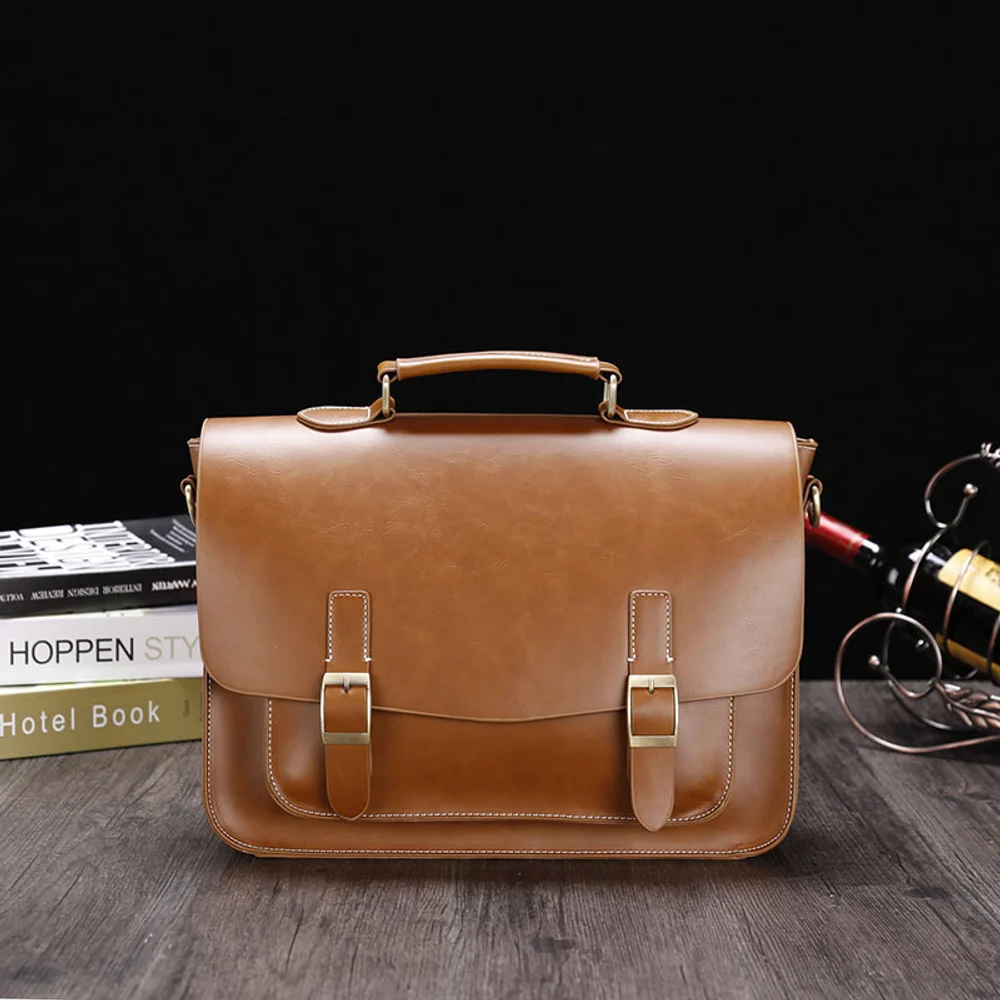 حقيبة New Business Crazy Horse Pu، حقيبة كتف كروس للرجال، حقيبة يد أفقية شبه الشكل للرجال #1