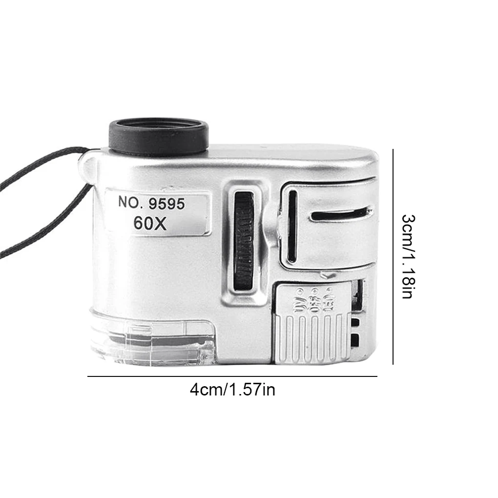 Mini Pocket Microscope Electric 60x Magnifying Glass LED UV Portable Handheld Magnifier for Home Outdoor