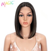 Peluca con malla frontal sintética mágica, Bob corto liso de 12 pulgadas, pelucas coloridas Rubio degradado para mujeres, pelucas de Cosplay, peluca de encaje de parte media