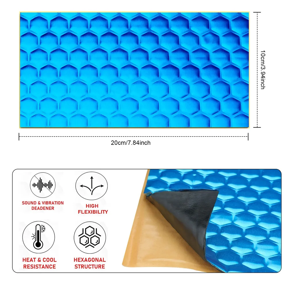 10Pcs 20x10cm Butyl Rubber Car Sound Deadener Mat 2mm, Heat Insulation Noise Reduction Pad for Hood Door Trunk