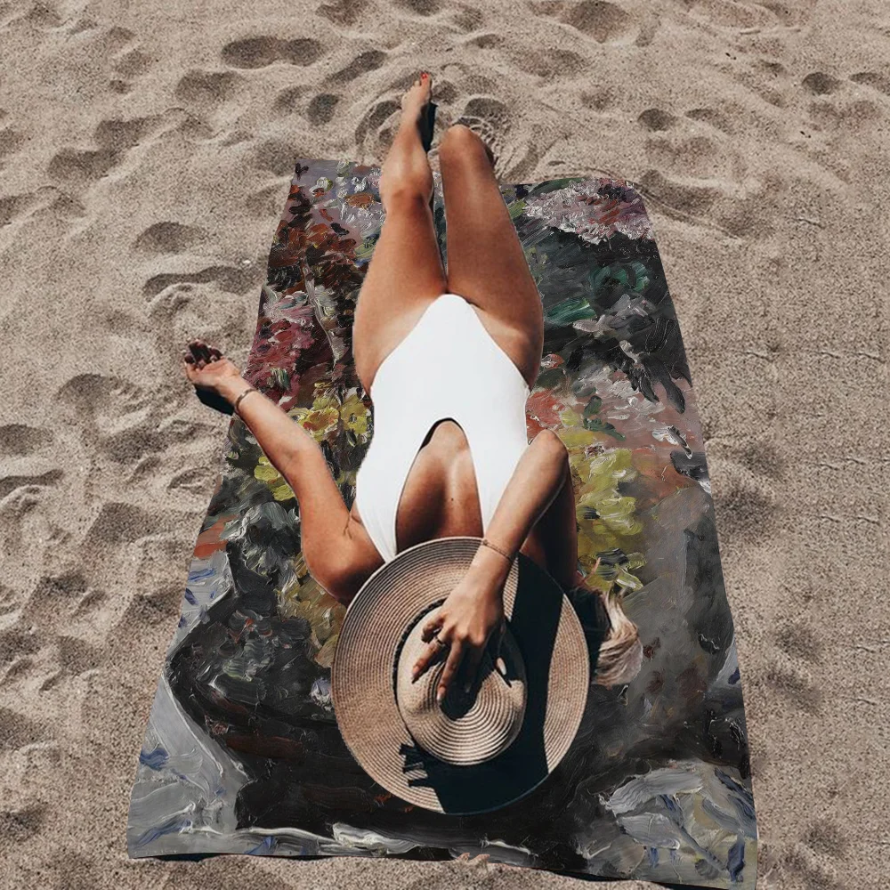 

Big Flower Oil Paintings Microfiber Beach Towel Absorbent Quick Dry Soft Yoga Swimming Resort Mountain Climbing Towel