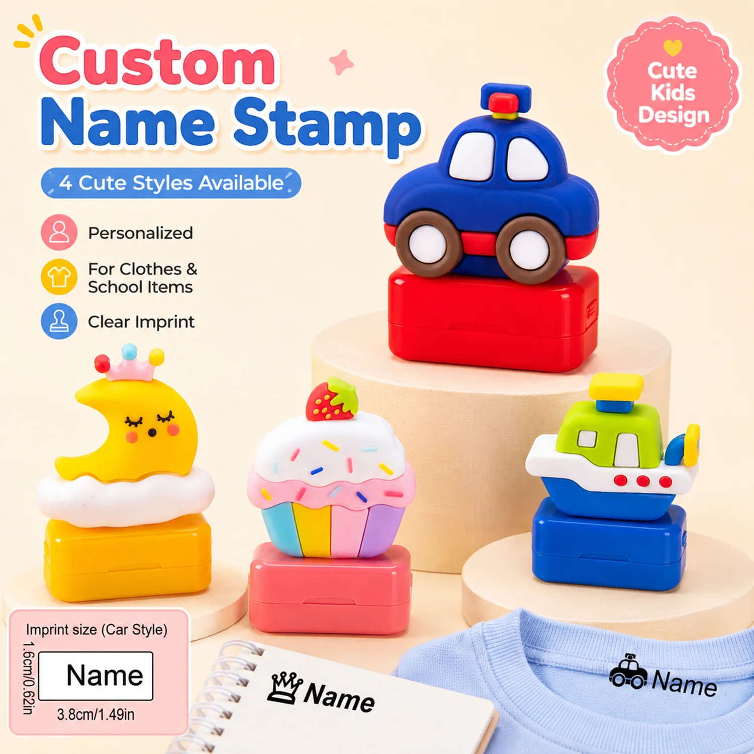 Personalized Name Stamp, Customize Cartoon Signature Stamp for School Uniform & DIY, Clothing Label Stamp