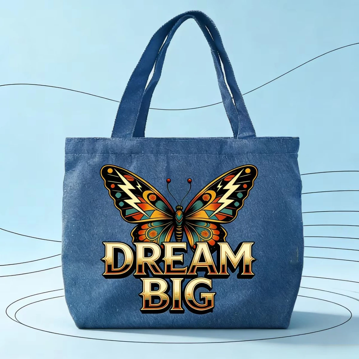 

1 шт. креативная джинсовая холщовая сумка с бабочкой, простая ручная сумка-тоут большой вместимости, модная джинсовая сумка на одно плечо